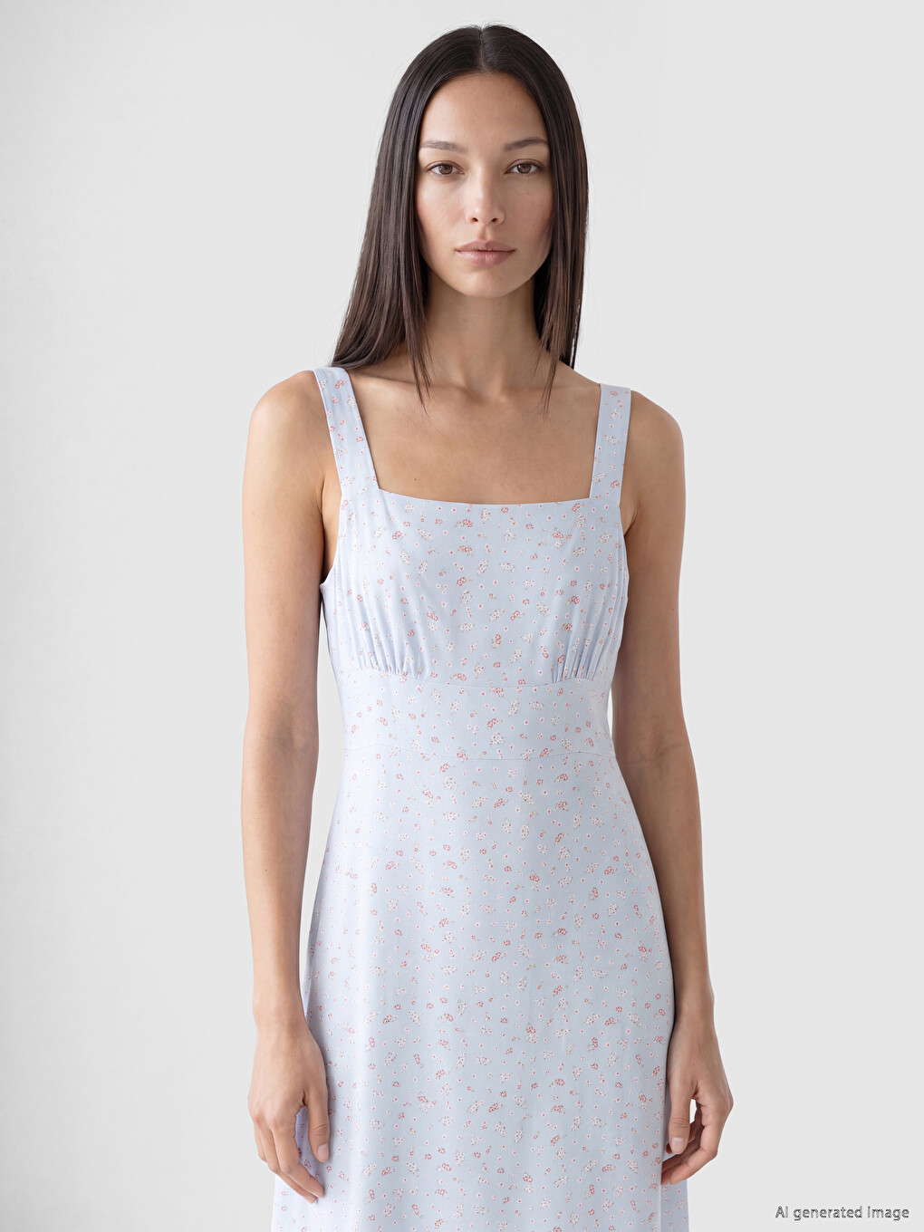 Square Neck Floral Slit Dress-1