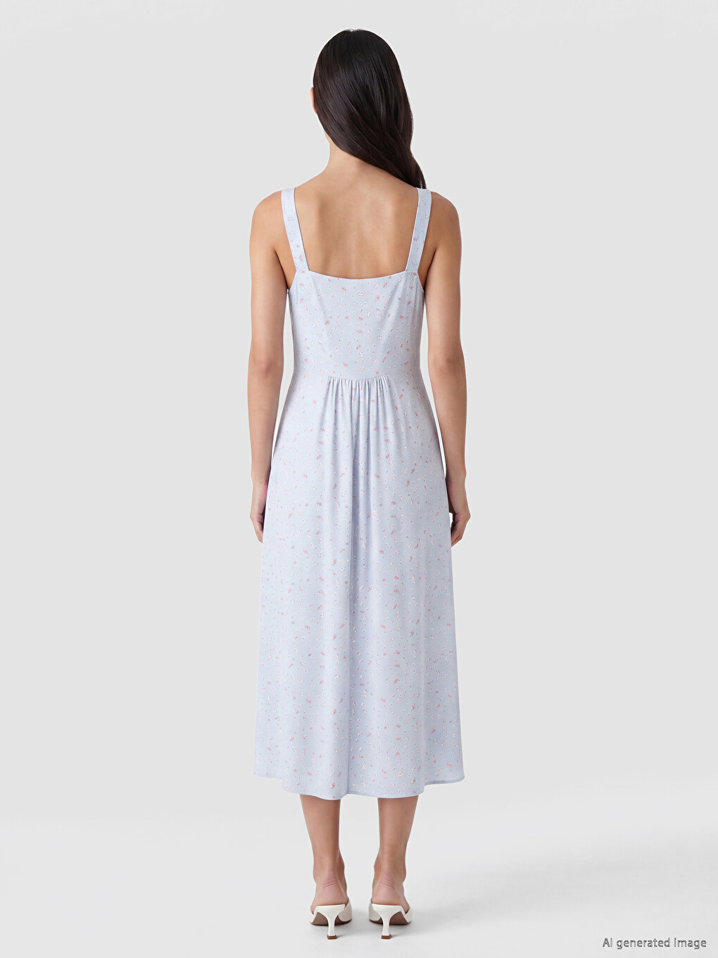 Square Neck Floral Slit Dress-3