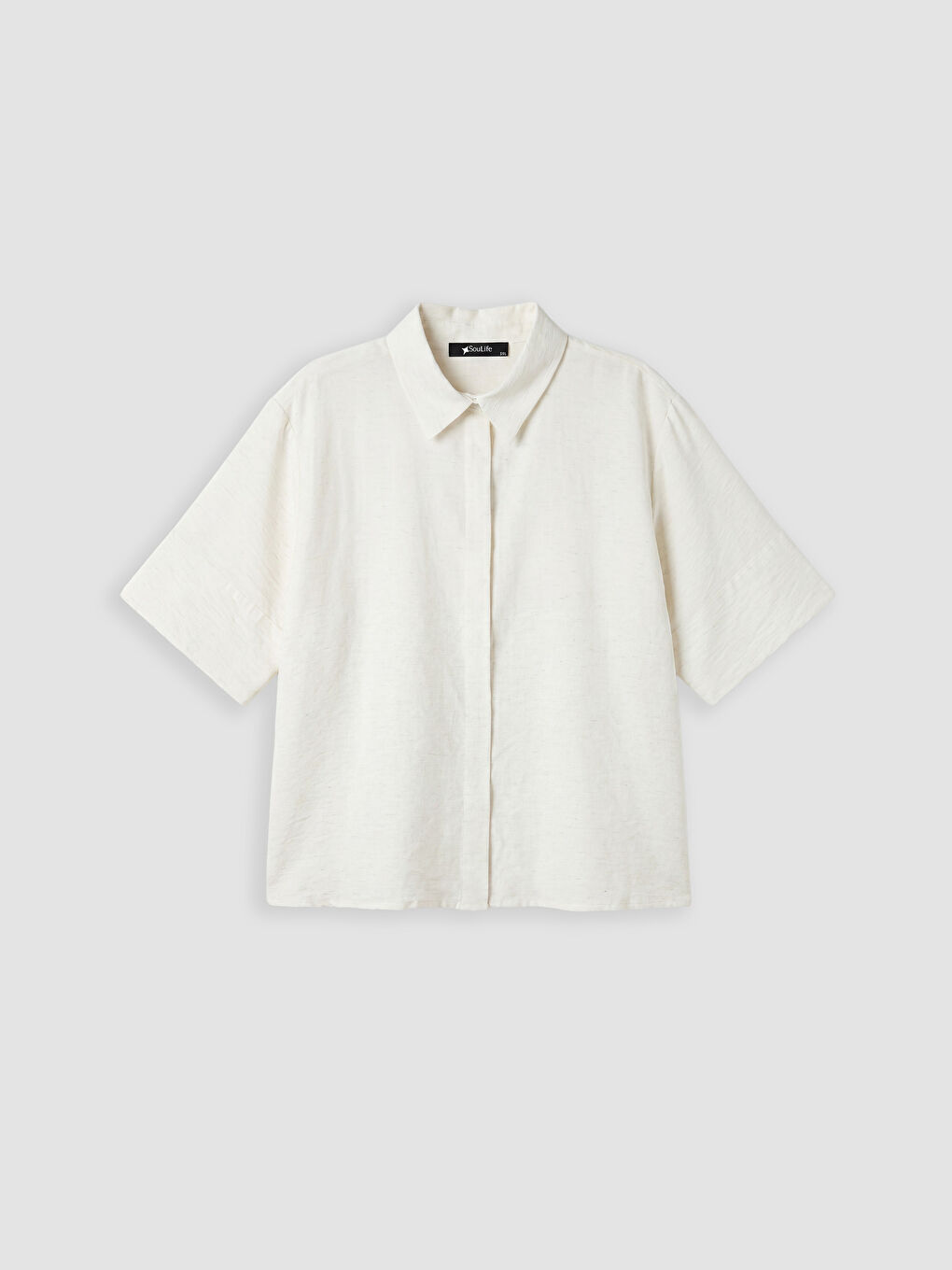 Ekru Keten Karışımlı Kadın Gömlek-4