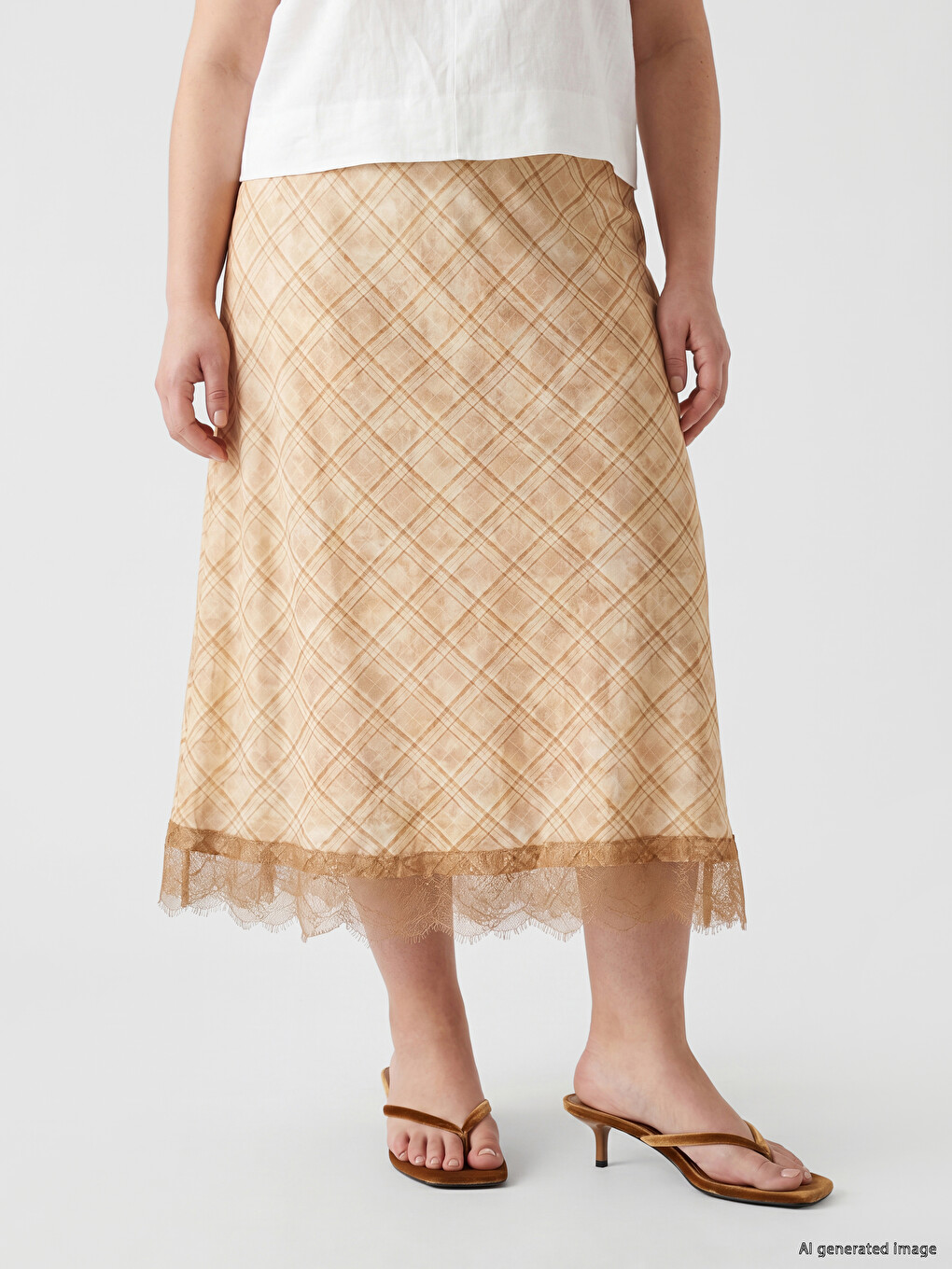 Elastic Waist Plaid Lace Detailed Skirt-1