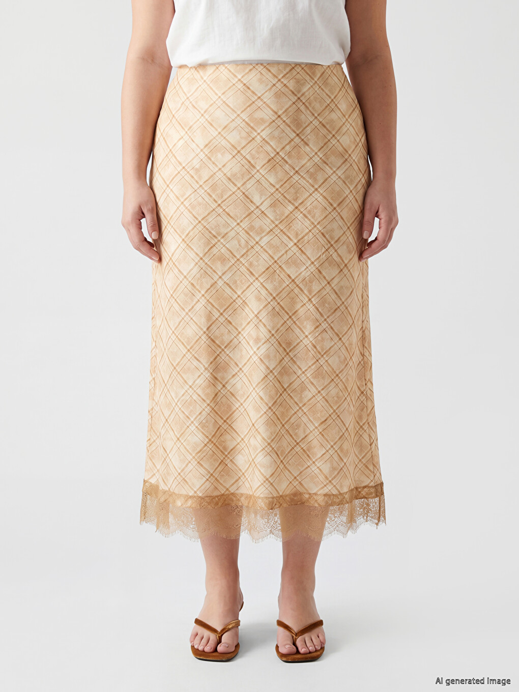 Elastic Waist Plaid Lace Detailed Skirt-2