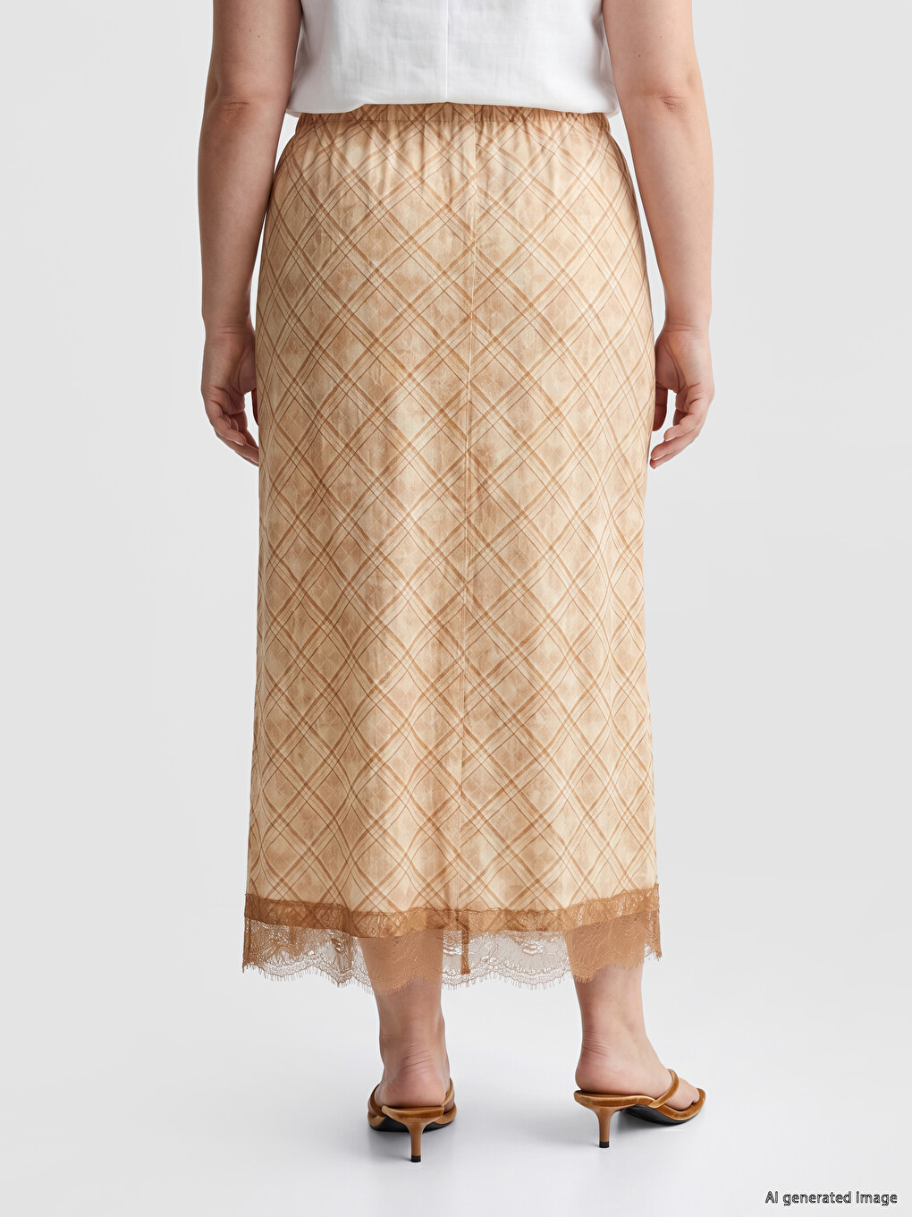 Elastic Waist Plaid Lace Detailed Skirt-3
