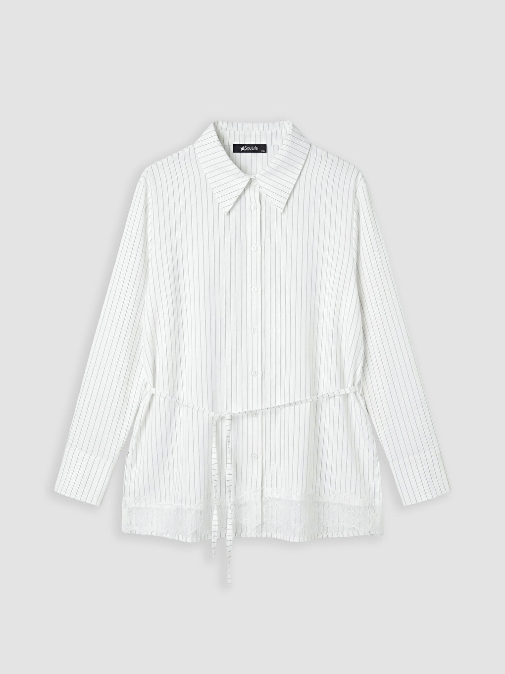 Mavi Çizgili Kuşaklı Kadın Gömlek-4