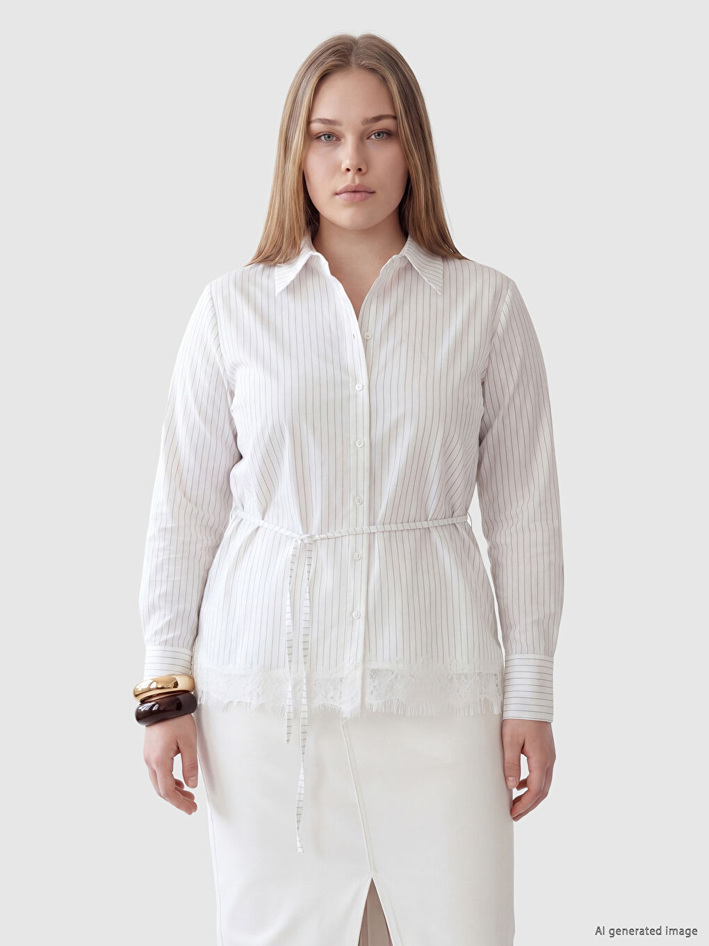 Striped Lace Detailed Women's Shirt-1
