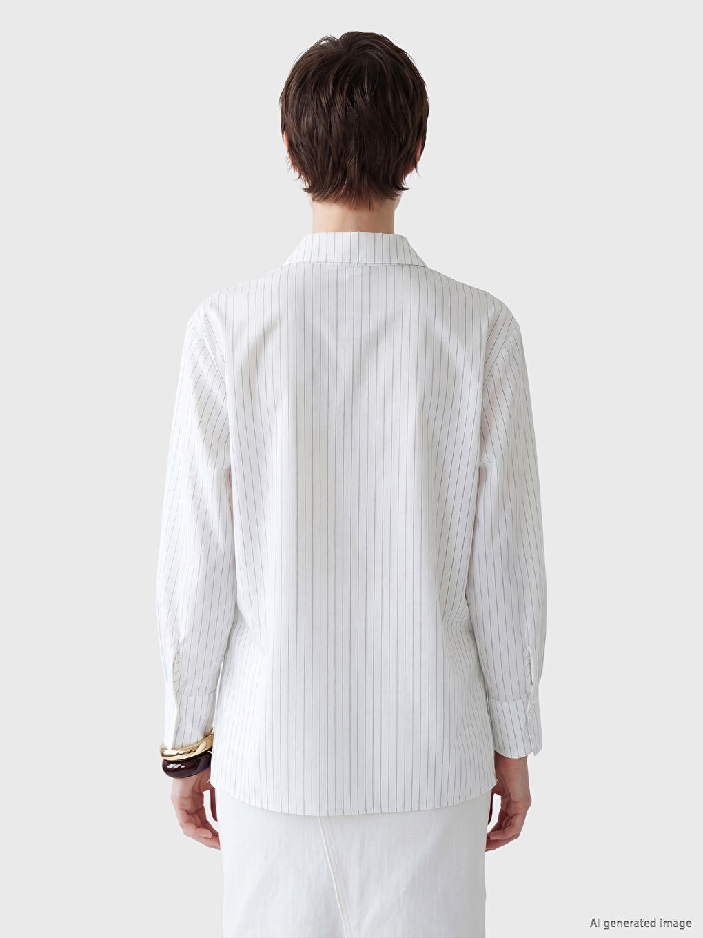 Mavi Çizgili Kuşaklı Kadın Gömlek-3