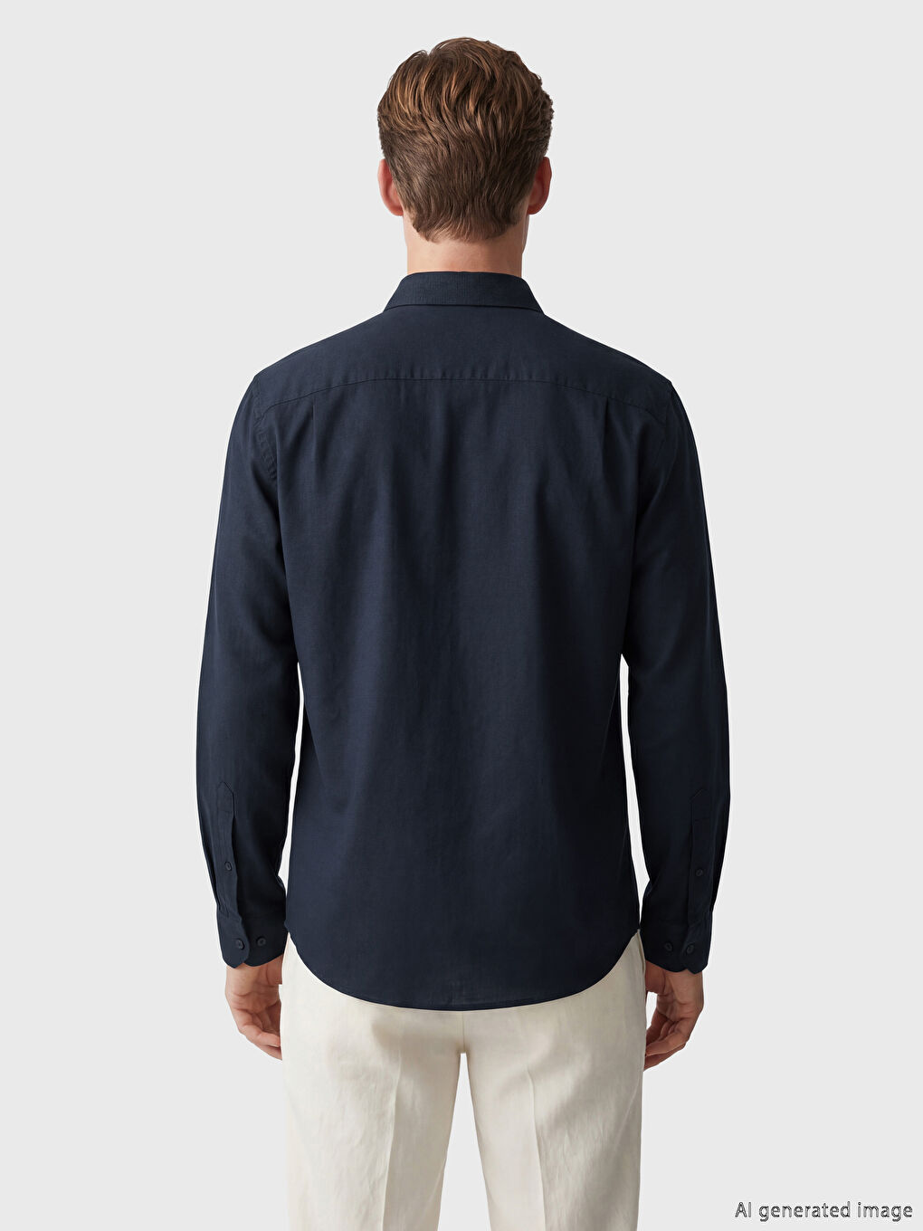 Lacivert Regular Fit Keten Karışımlı Erkek Gömlek-3