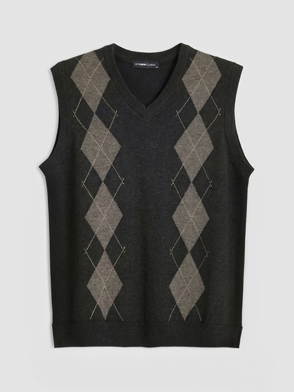 Antrasit V Yaka Baklava Desenli Erkek Triko Süveter