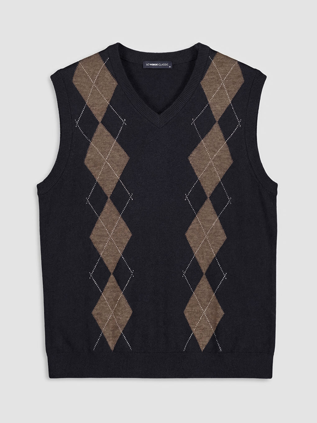 Lacivert V Yaka Baklava Desenli Erkek Triko Süveter