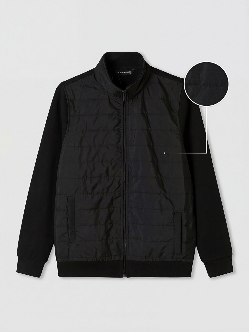 Siyah Dik Yaka Erkek Fermuarlı Sweatshirt