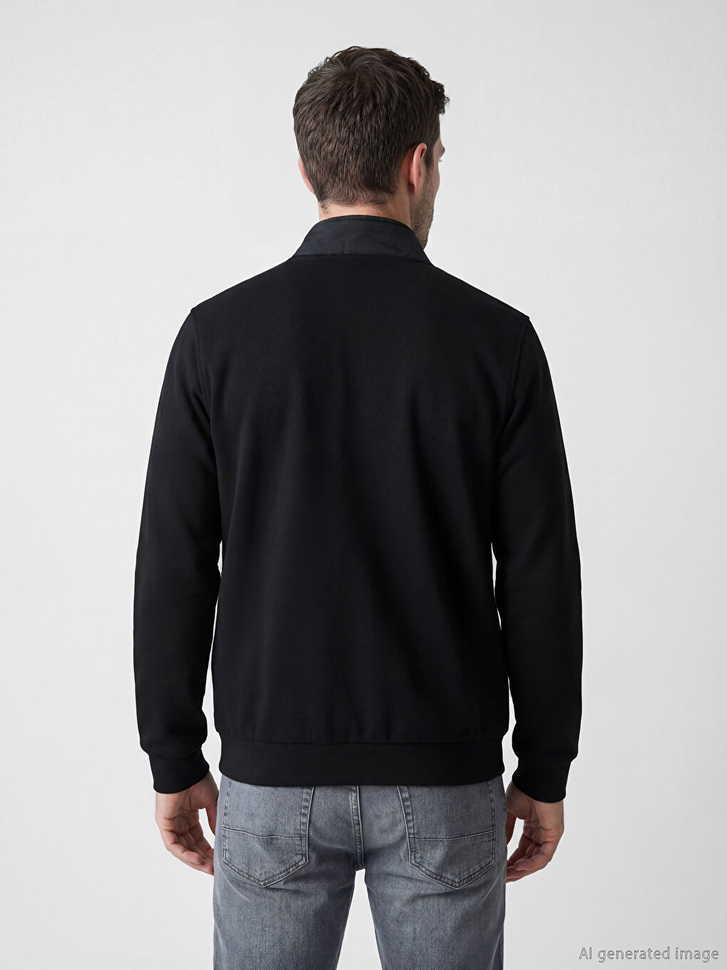 Siyah Dik Yaka Erkek Fermuarlı Sweatshirt-2