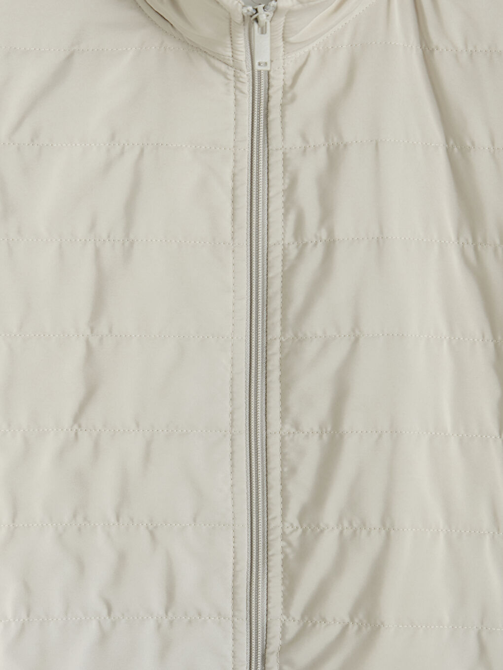 Bej Dik Yaka Erkek Kapitone Fermuarlı Sweatshirt-7