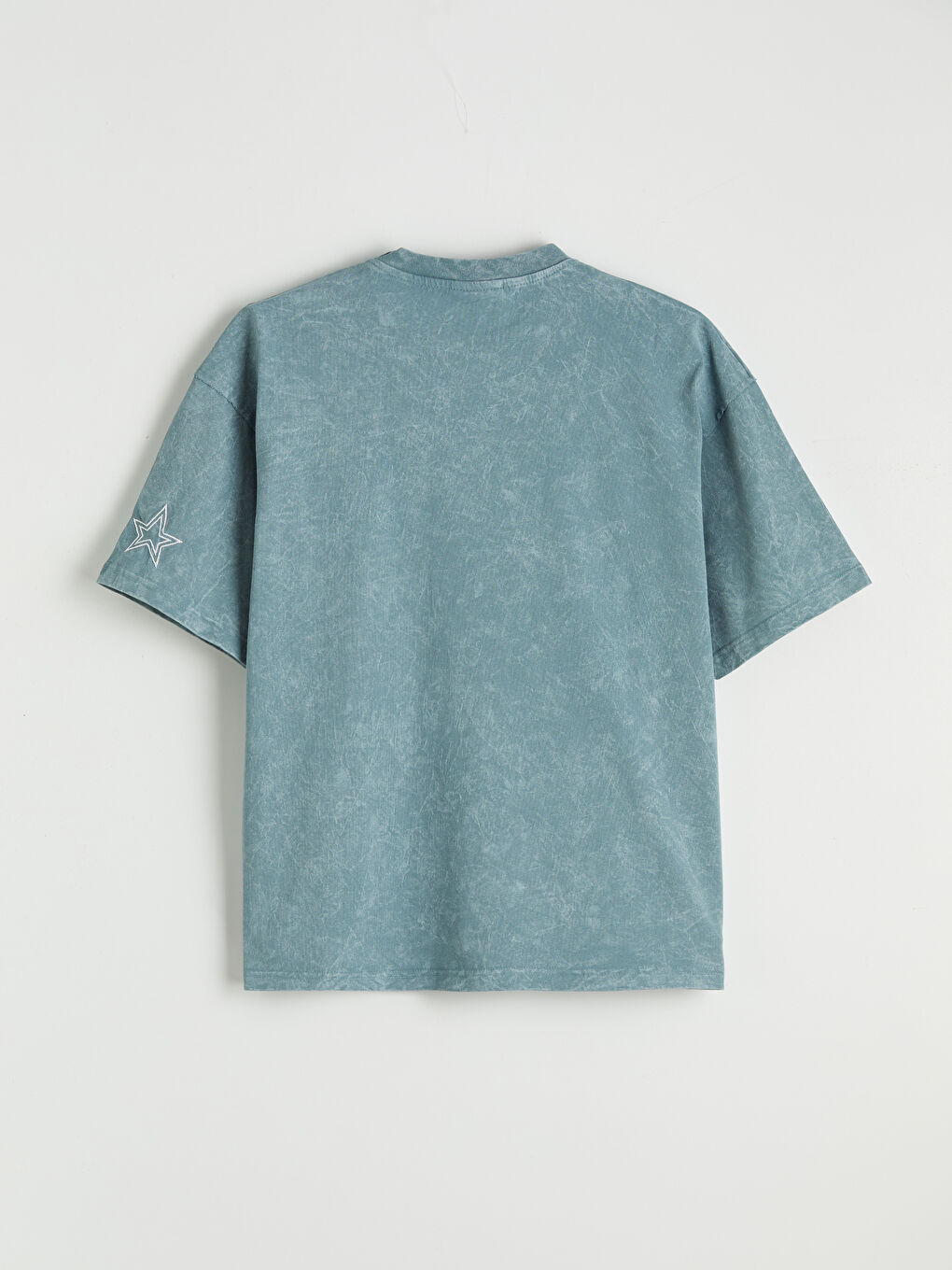 Turkuaz Bisiklet Yaka Nakışlı Erkek Tişört-5