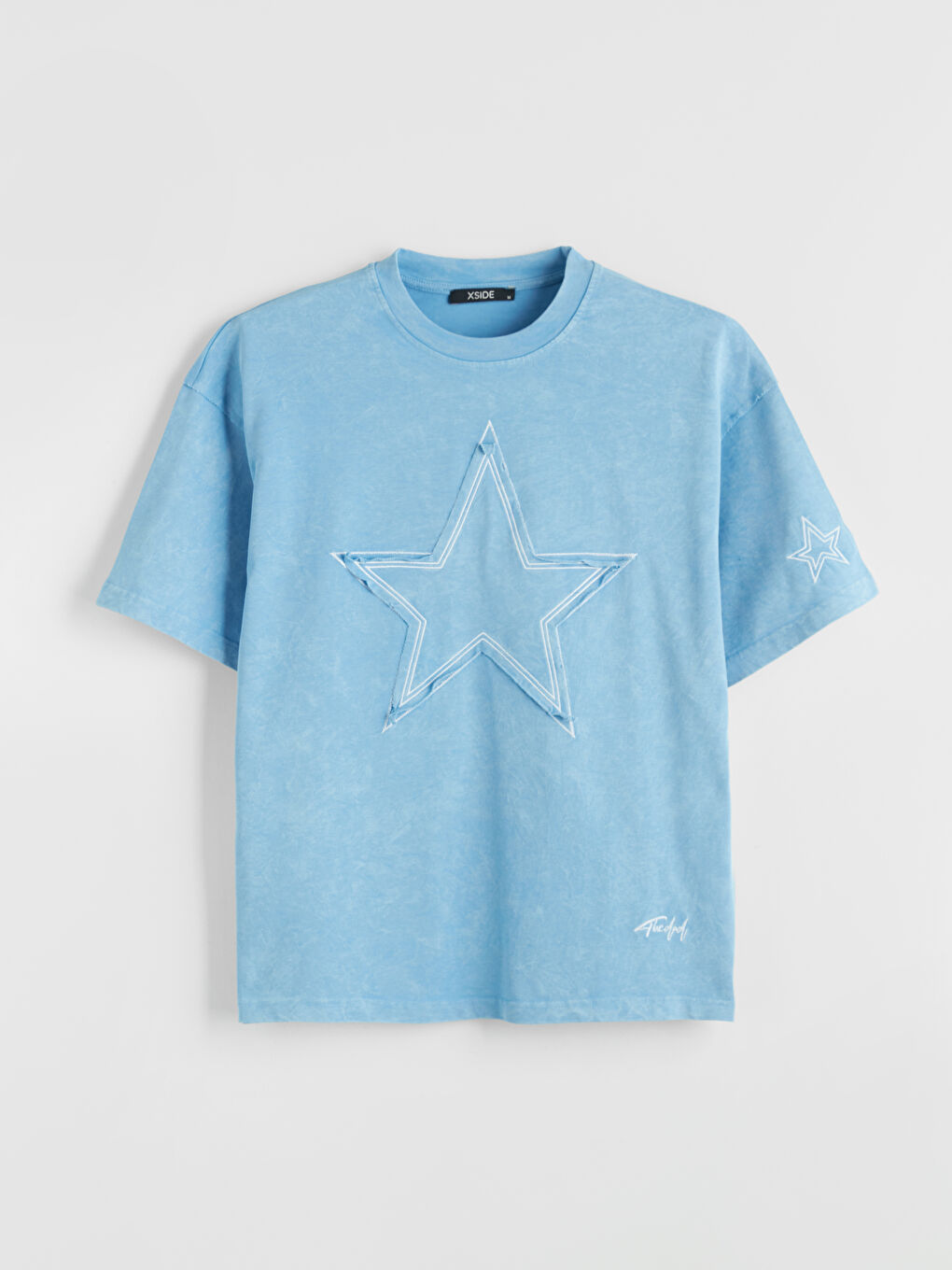 Mavi Bisiklet Yaka Nakışlı Erkek Tişört-3