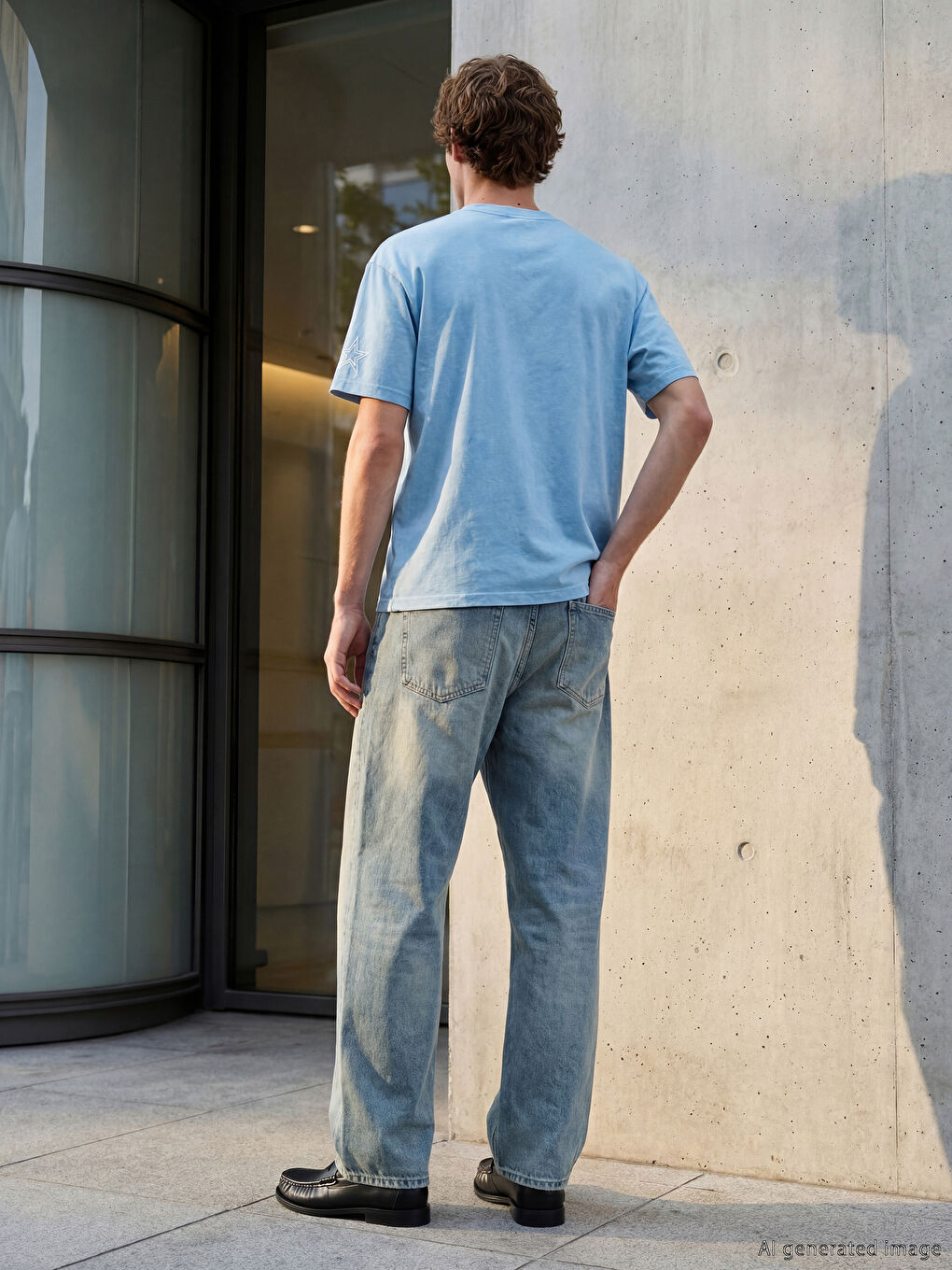 Mavi Bisiklet Yaka Nakışlı Erkek Tişört-2