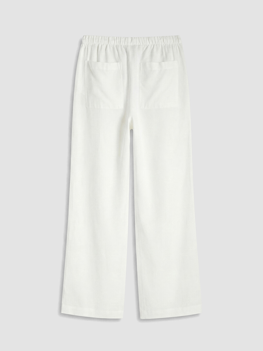 Beyaz Beli Lastikli Keten Karışımlı Kadın Pantolon-2