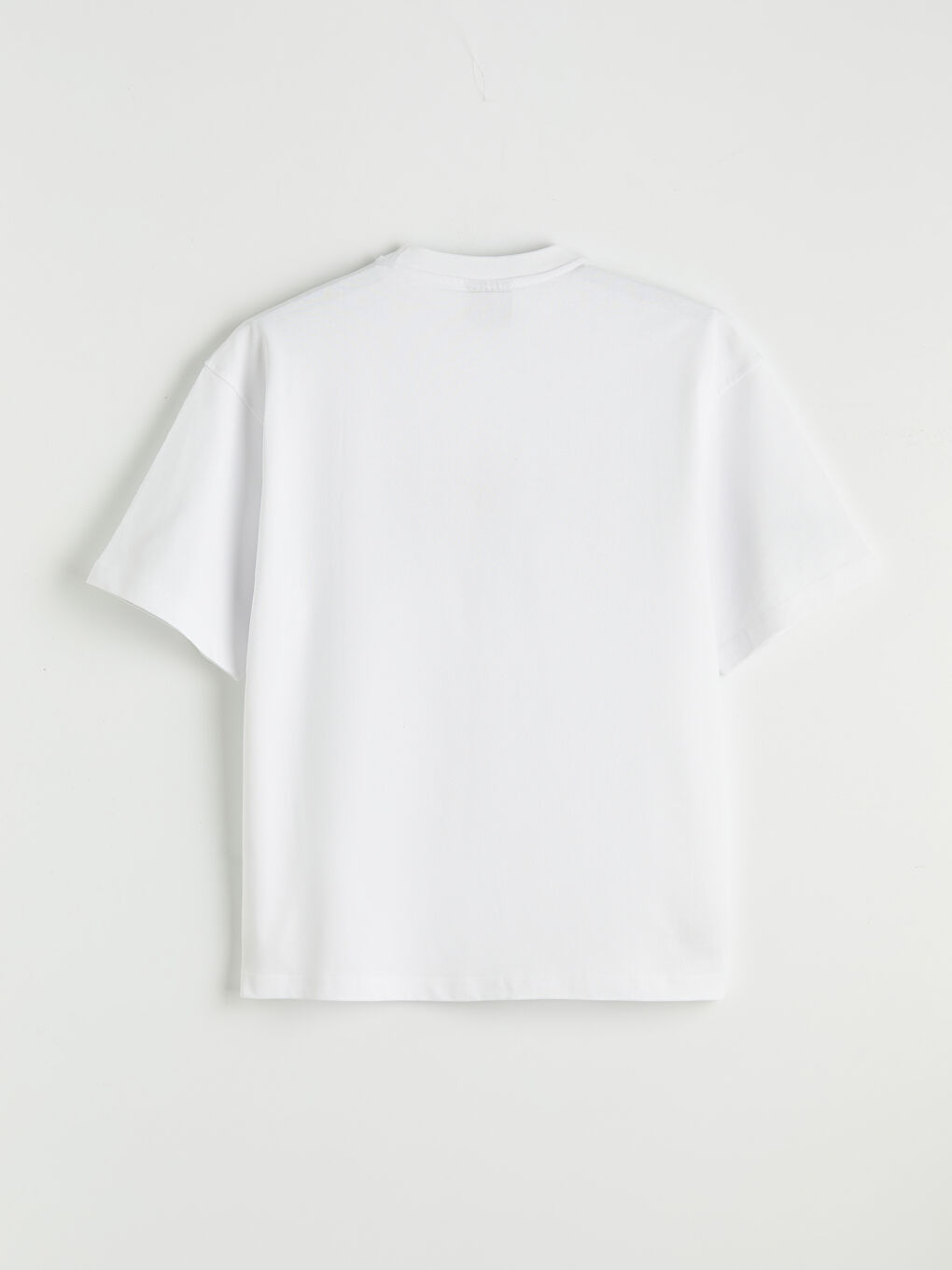 Beyaz Bisiklet Yaka Nakışlı Erkek Tişört-1