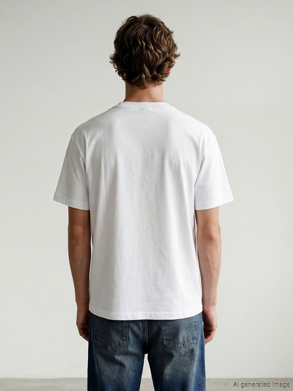 Beyaz Bisiklet Yaka Nakışlı Erkek Tişört-3