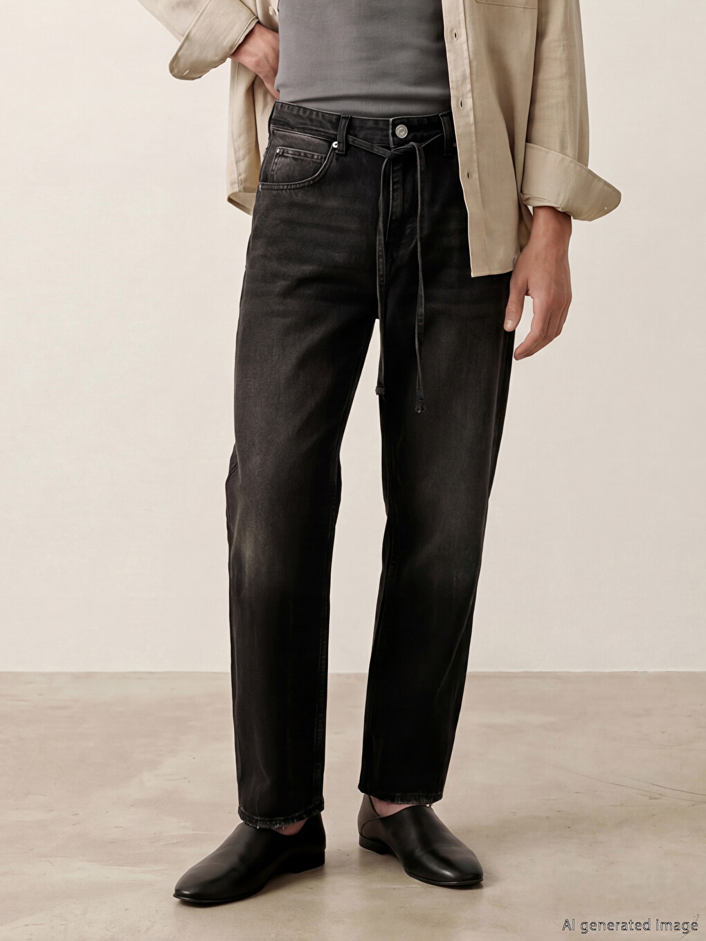 Siyah Baggy Fit Erkek Jean Pantolon-1