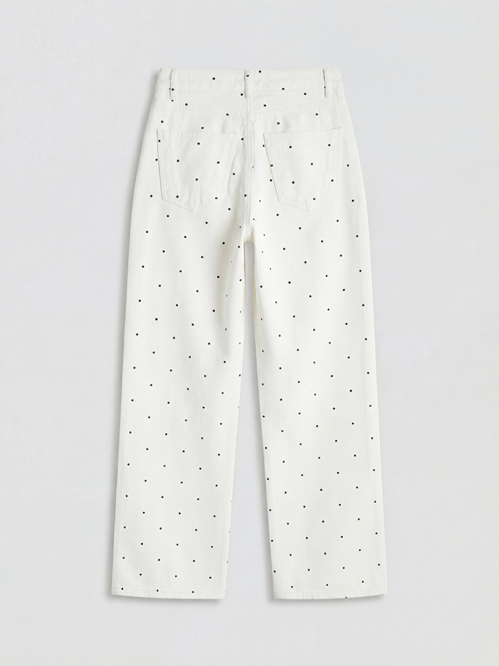 Beyaz Puantiyeli Straight Fit Kadın Jean Pantolon-5