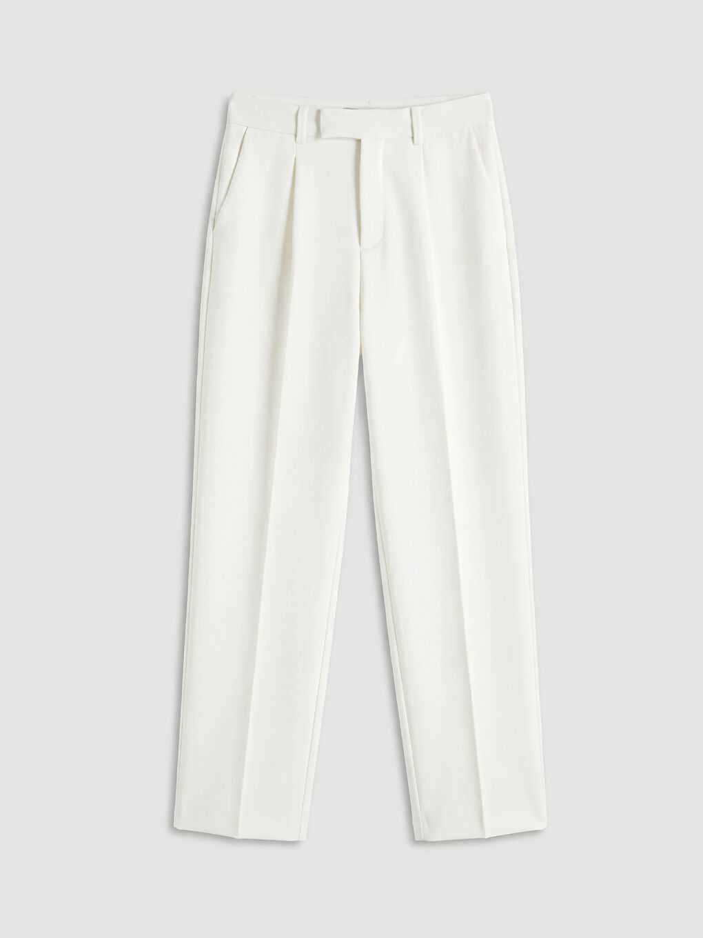 Ekru Yüksek Bel Pileli Kadın Kumaş Pantolon