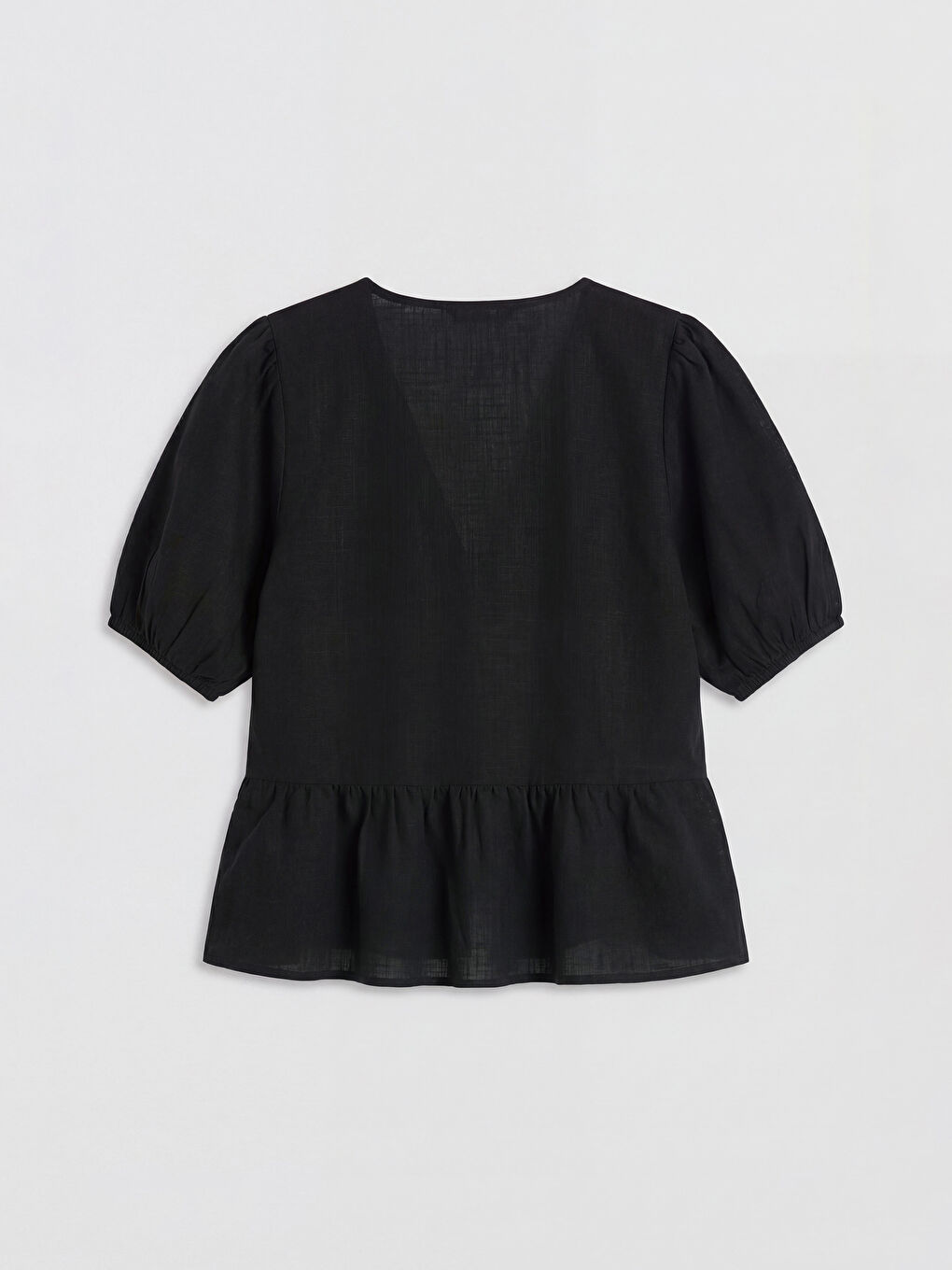 Siyah V Yaka Balon Kollu Bluz-1