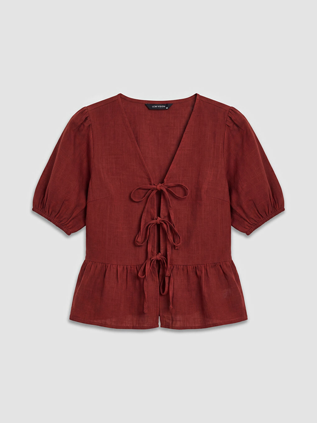 Bordo V Yaka Balon Kollu Bluz