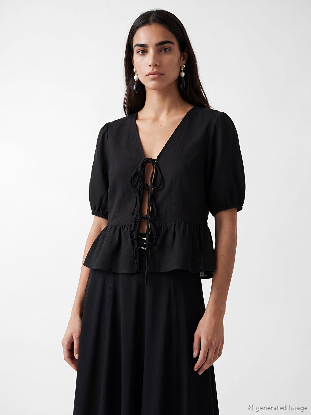 V Neck Puff Sleeve Blouse