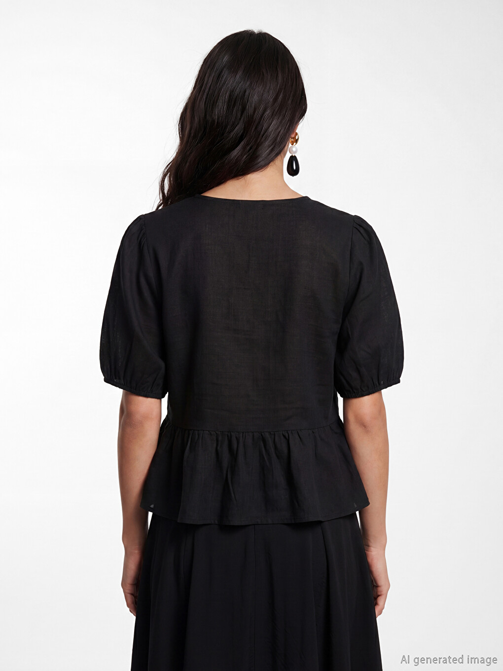 V Neck Puff Sleeve Blouse-2