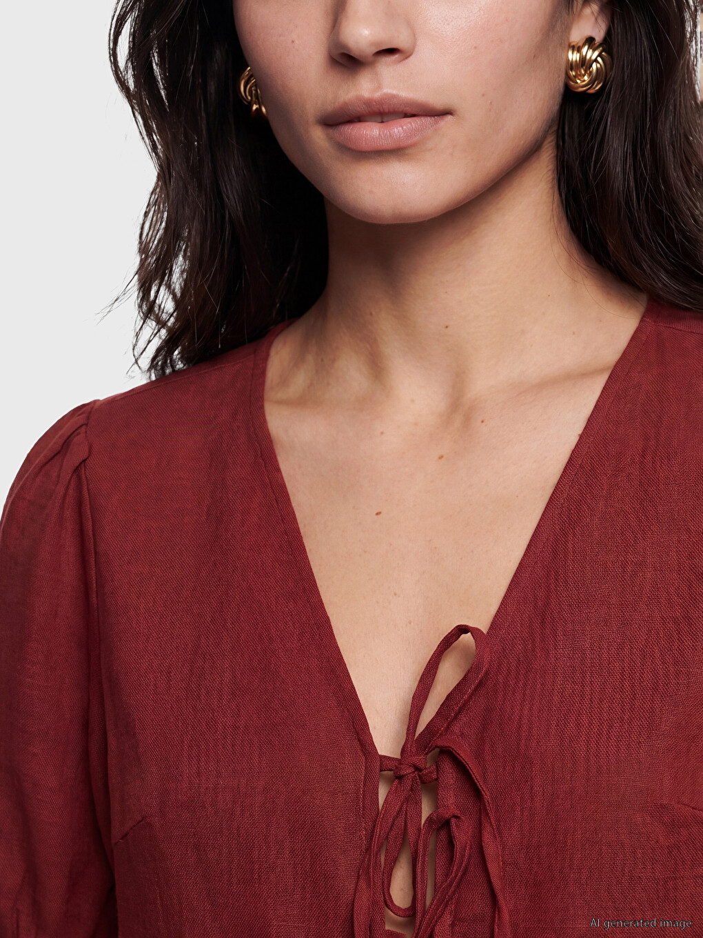 V Neck Puff Sleeve Blouse-2