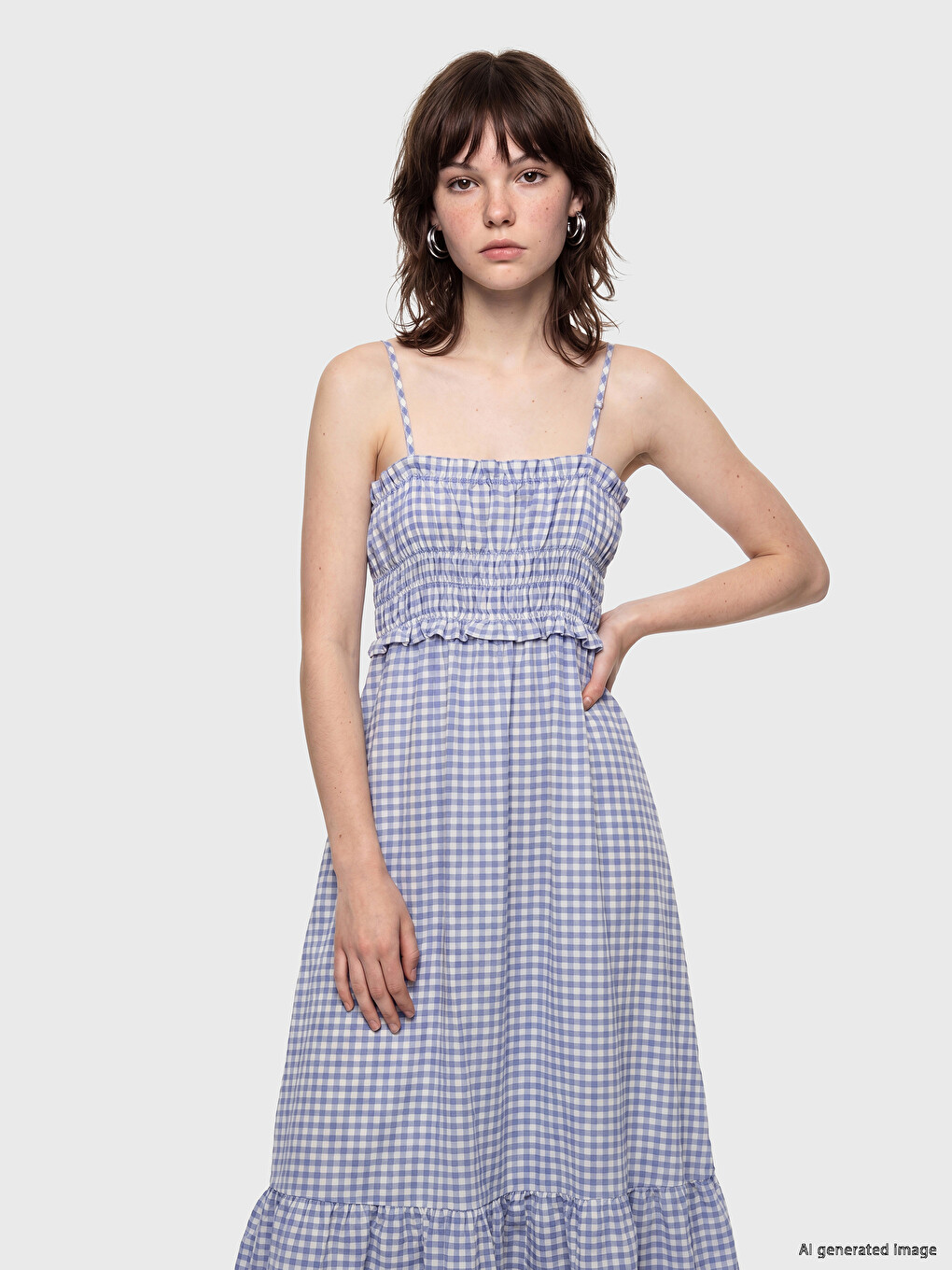 Plaid Strappy Fitted Waist Dress-1
