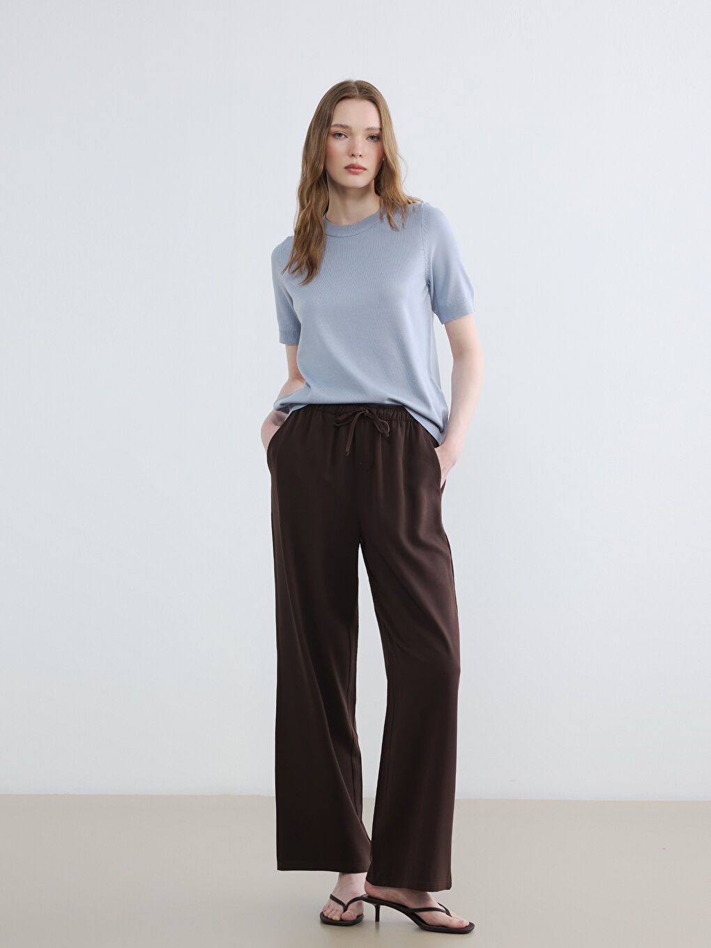 Elastic Waist Wide Leg Women's Trousers