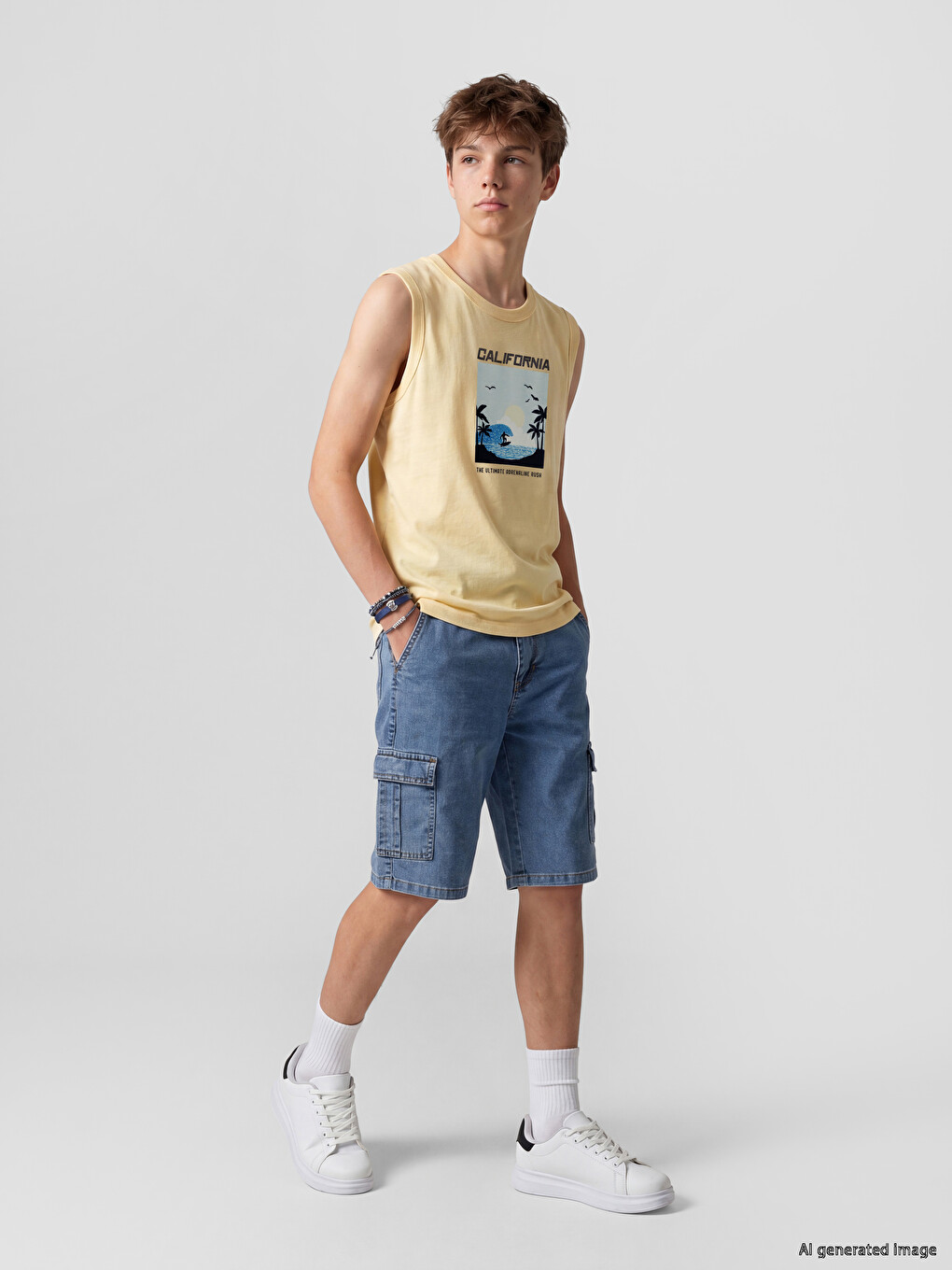 Crew Neck California Printed Boys' Tank Top-2