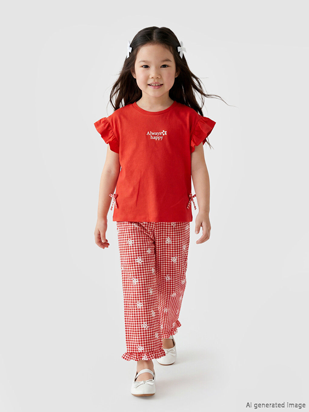 LCW Kids Kırmızı Çiçekli Kız Çocuk Takım