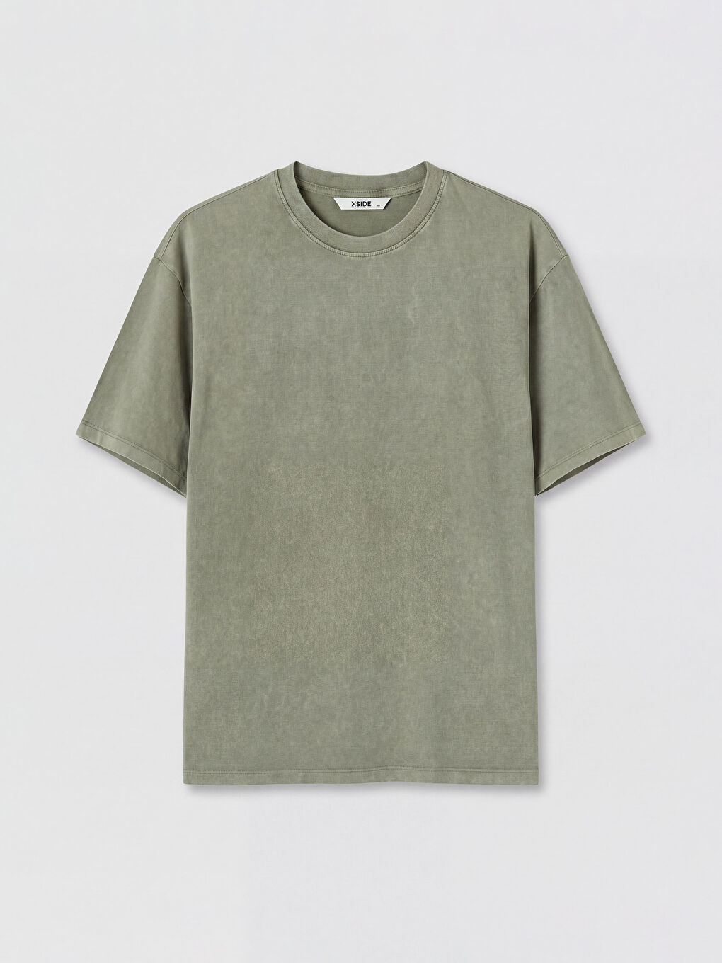 Haki Regular Fit Bisiklet Yaka Yıkamalı Erkek Tişört