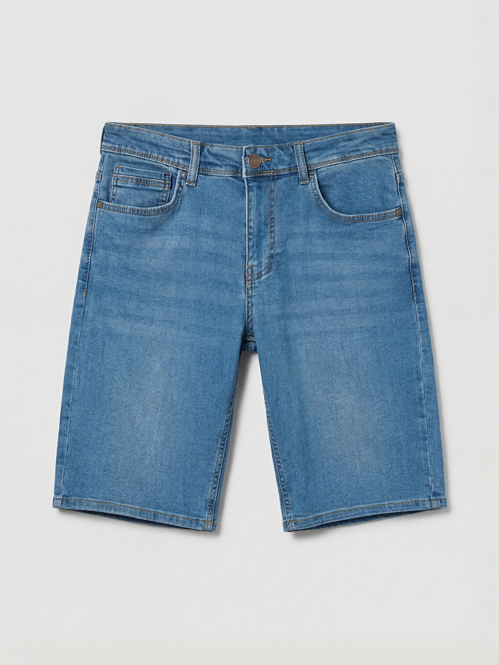 İndigo Standart Kalıp Erkek Jean Şort-4