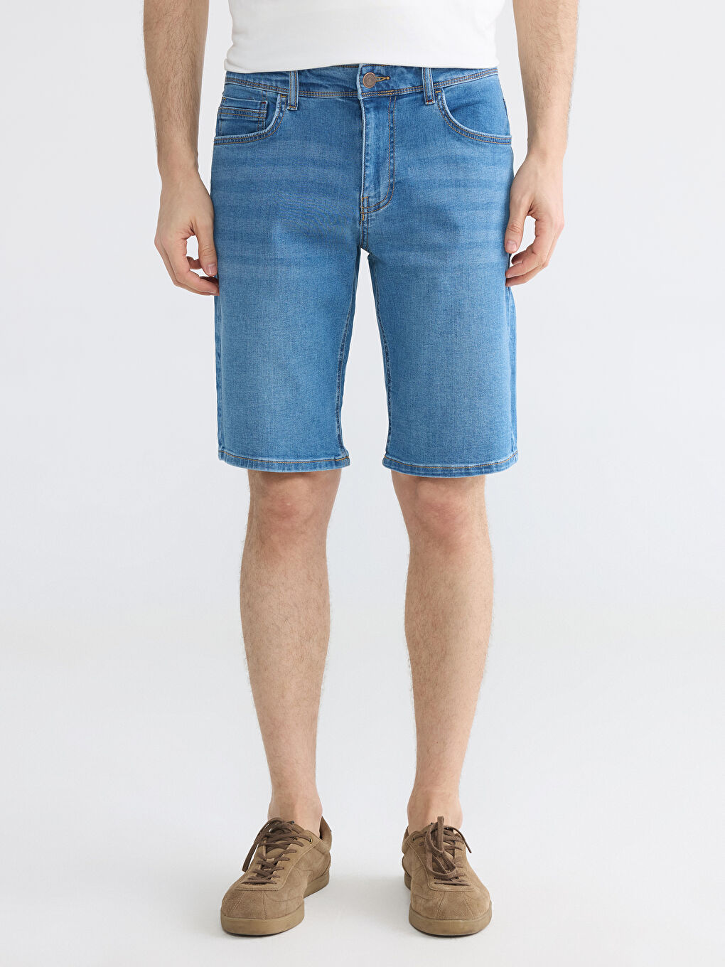 İndigo Standart Kalıp Erkek Jean Şort-1