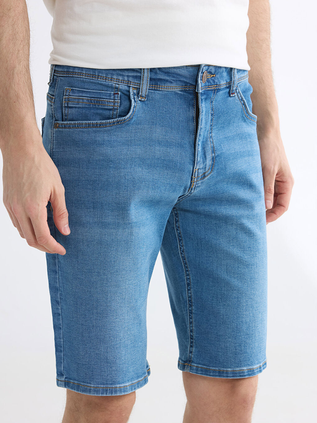 İndigo Standart Kalıp Erkek Jean Şort-2