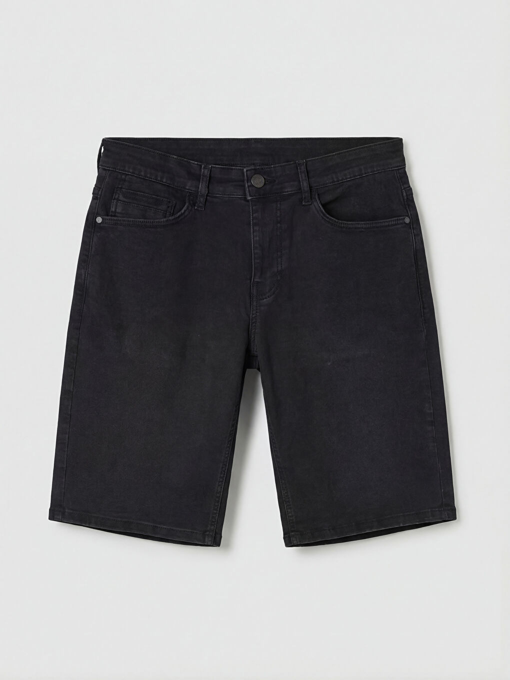 Siyah Slim Fit Erkek Jean Şort-4