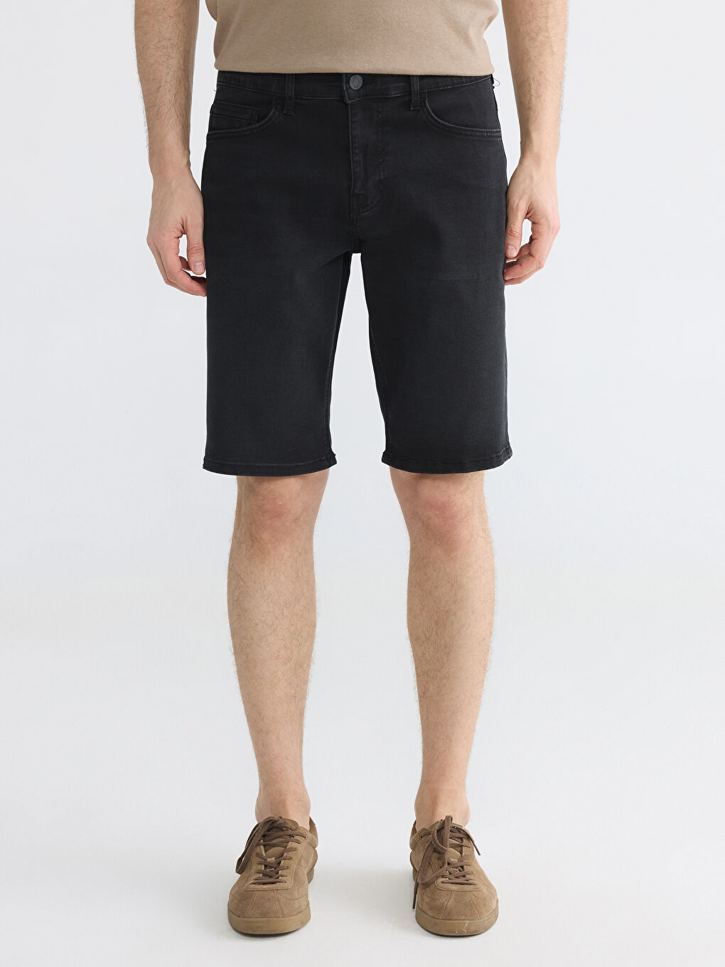 Siyah Slim Fit Erkek Jean Şort-1