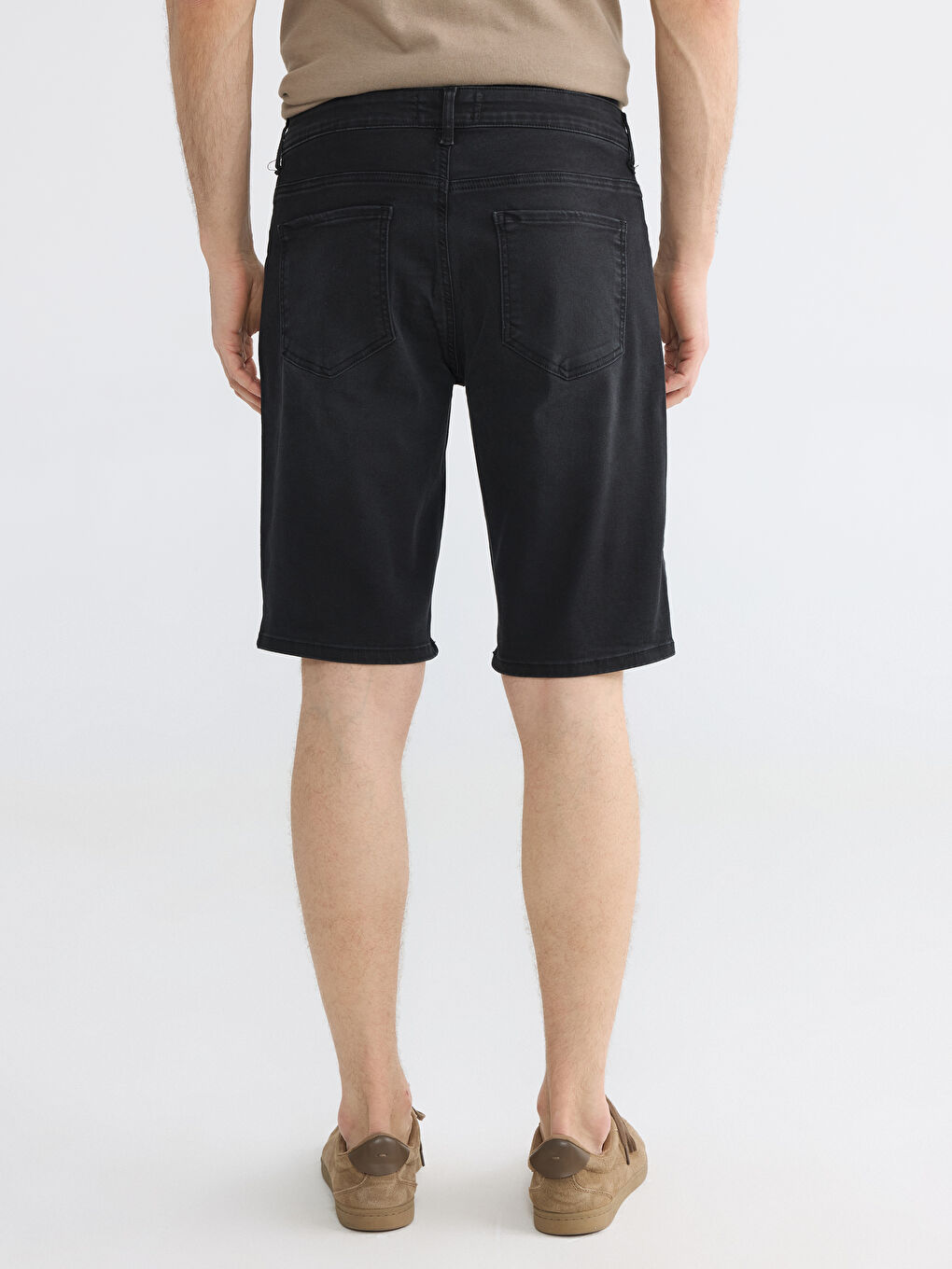 Siyah Slim Fit Erkek Jean Şort-3