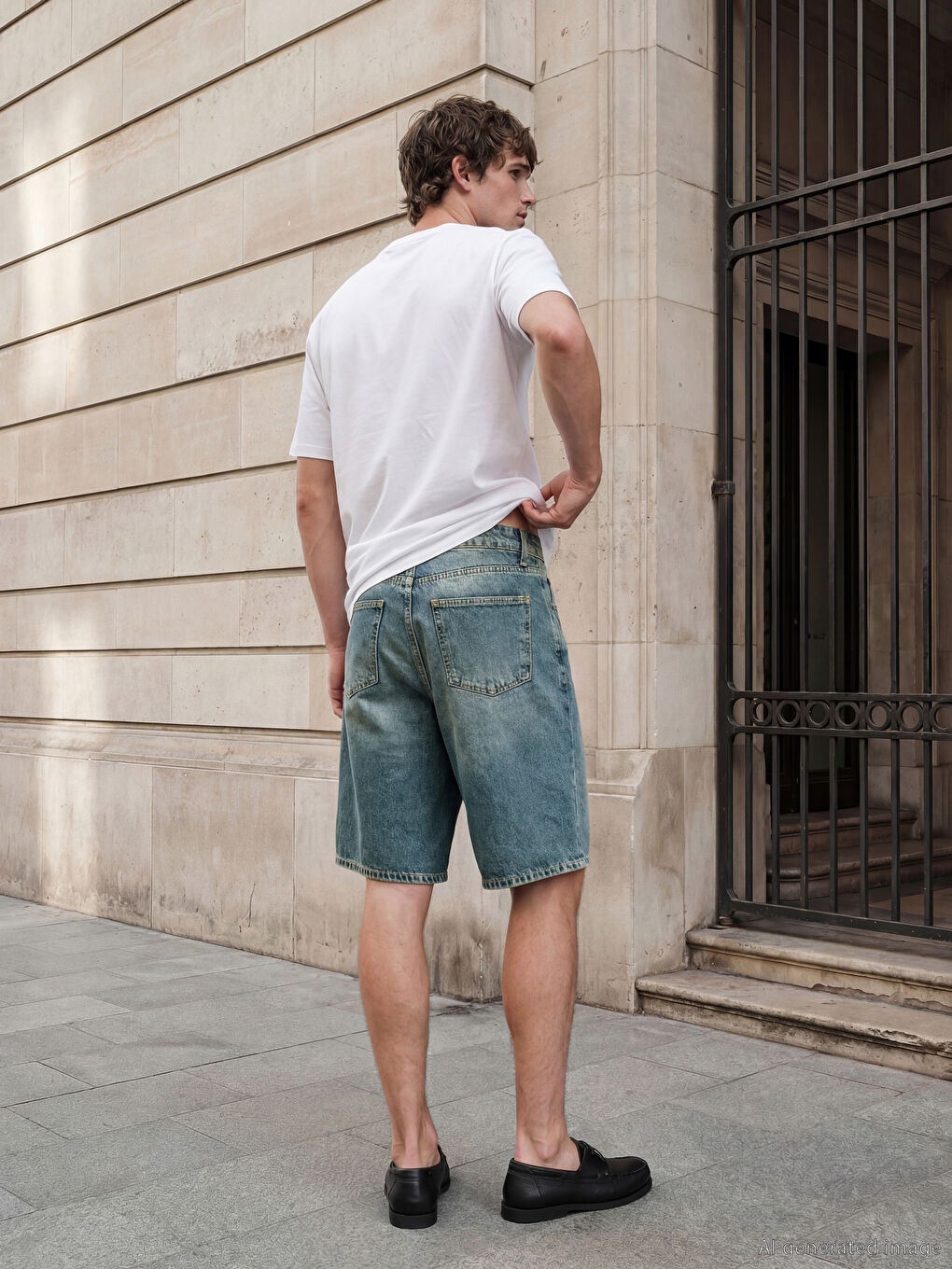 Lacivert Standart Kalıp Erkek Jean Şort-2