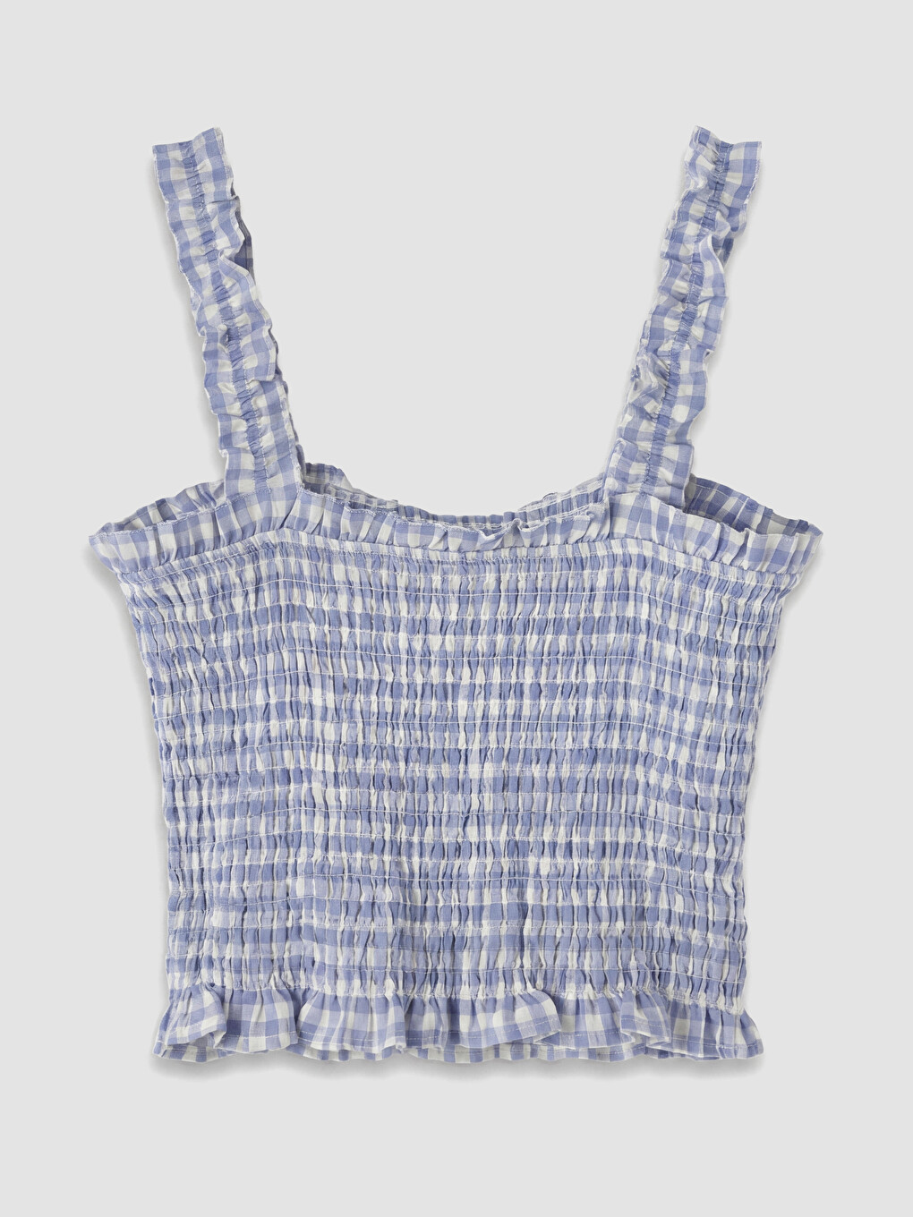 Mavi Kare Yaka Gipe Detaylı Fırfırlı Crop Bluz-2