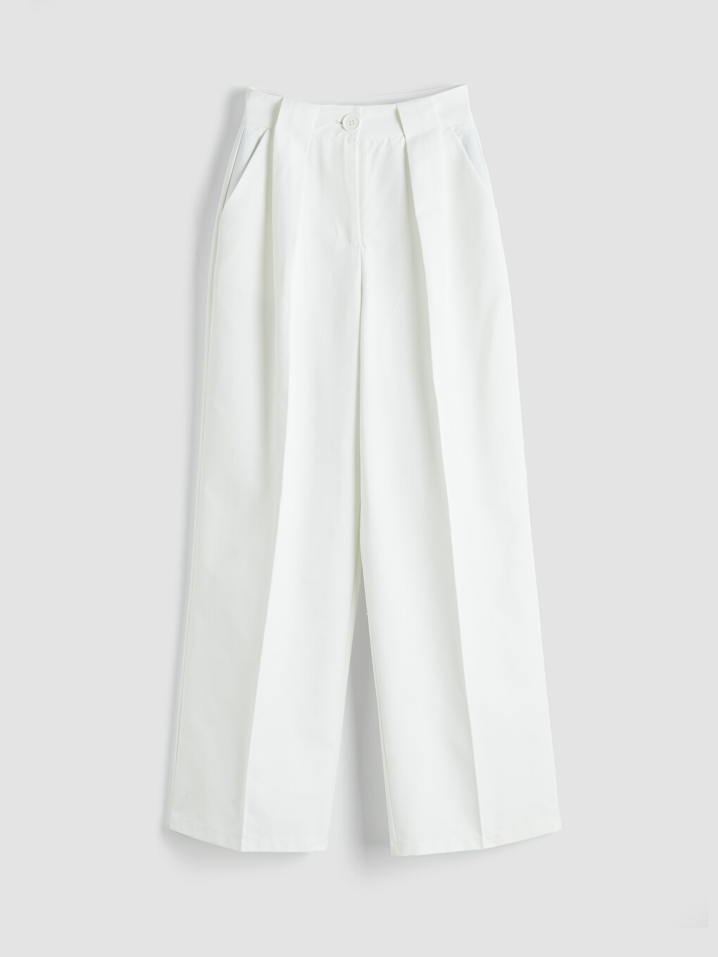 Beyaz Standart Fit Kadın Gabardin Pantolon-3