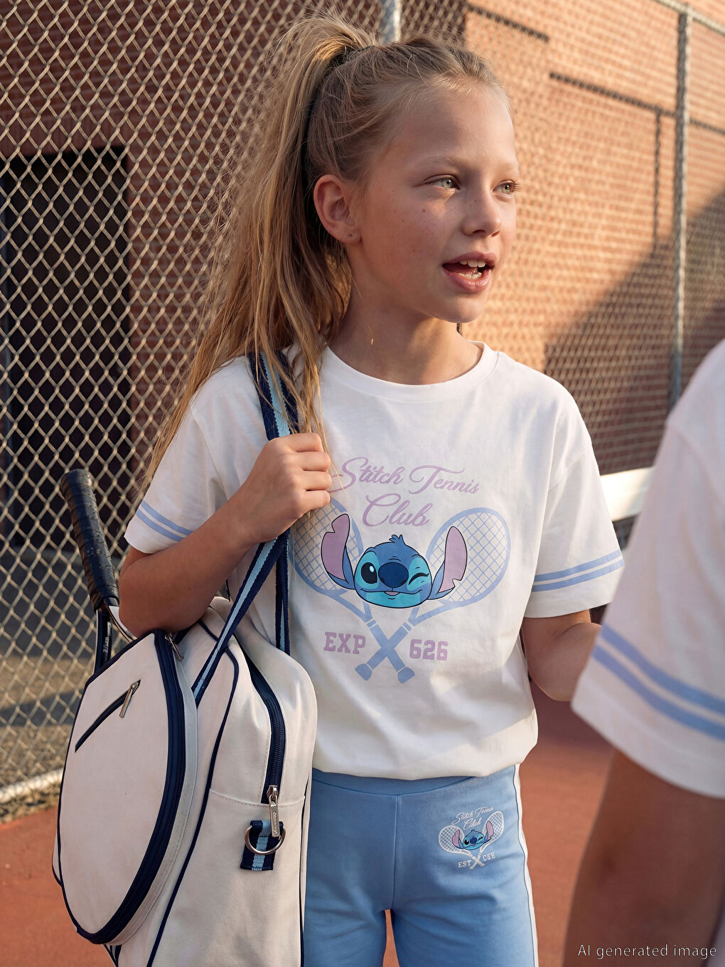 Beyaz Stitch Baskılı Kız Çocuk Tişört