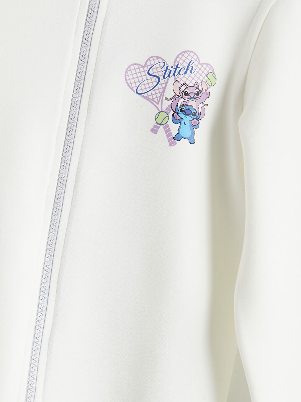 Beyaz Stitch ve Angel Baskılı Kız Çocuk Soft Touch Fermuarlı Sweatshirt-3