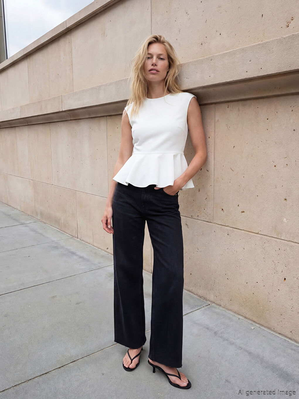 Beyaz Bisiklet Yaka Fırfırlı Peplum Bluz-1