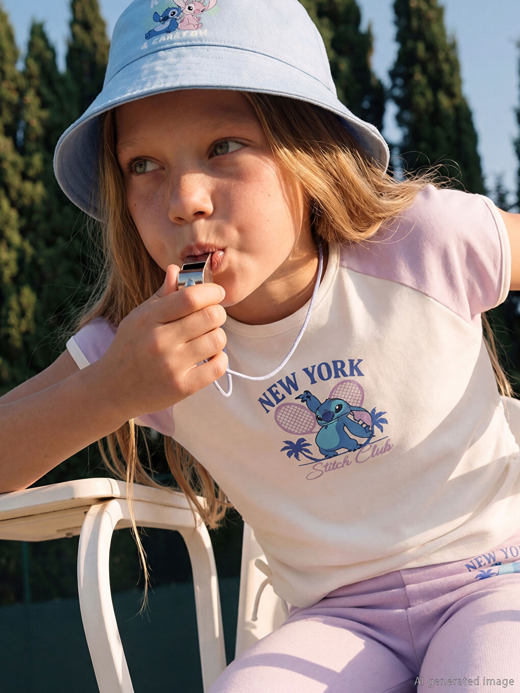 Beyaz Stitch Baskılı Kız Çocuk Soft Touch Tişört