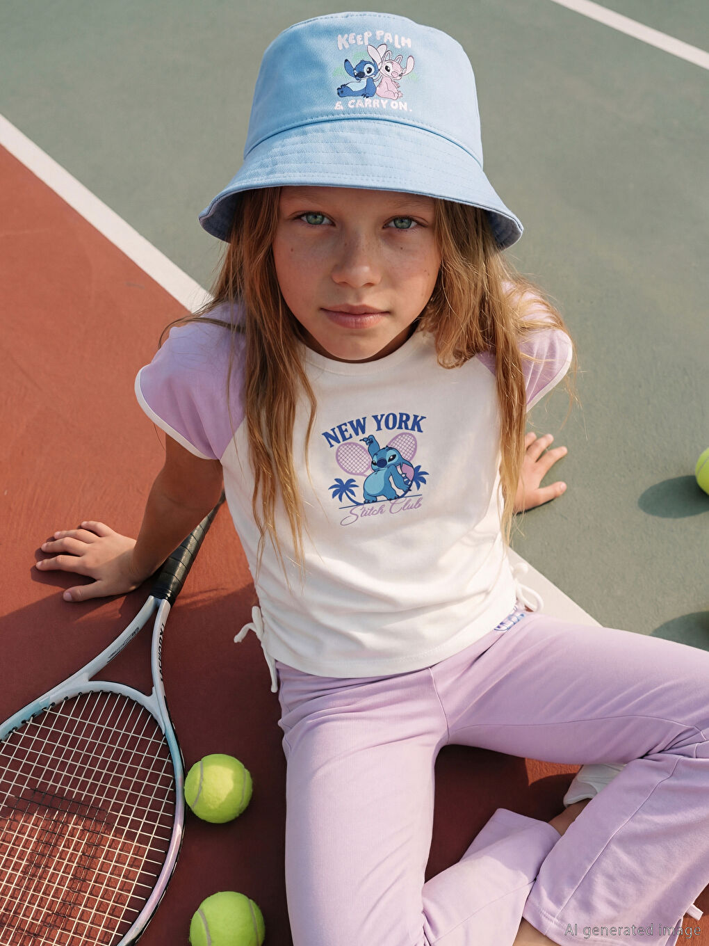 Beyaz Stitch Baskılı Kız Çocuk Soft Touch Tişört-1