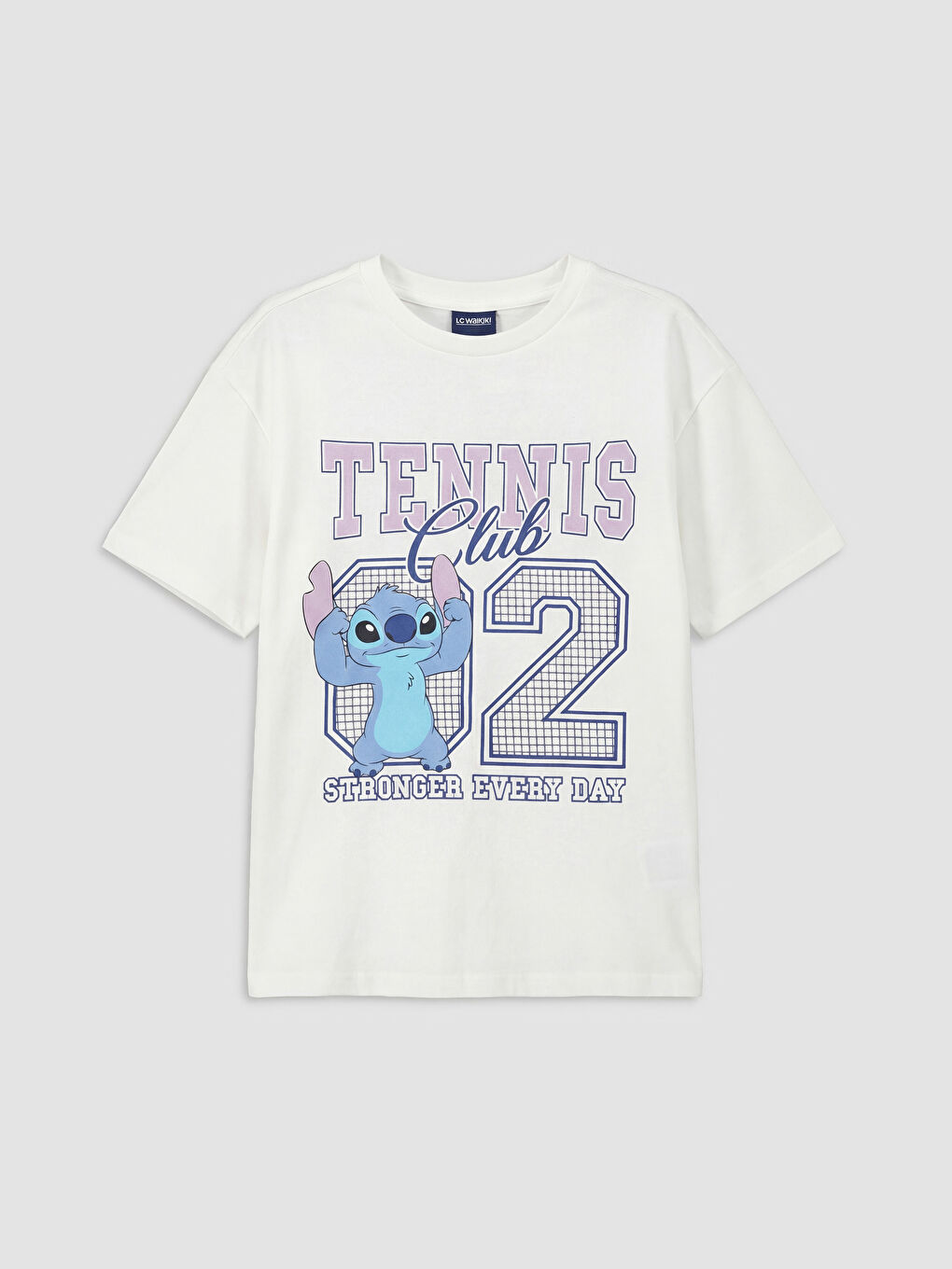 Beyaz Stitch Baskılı Kız Çocuk Tişört-1