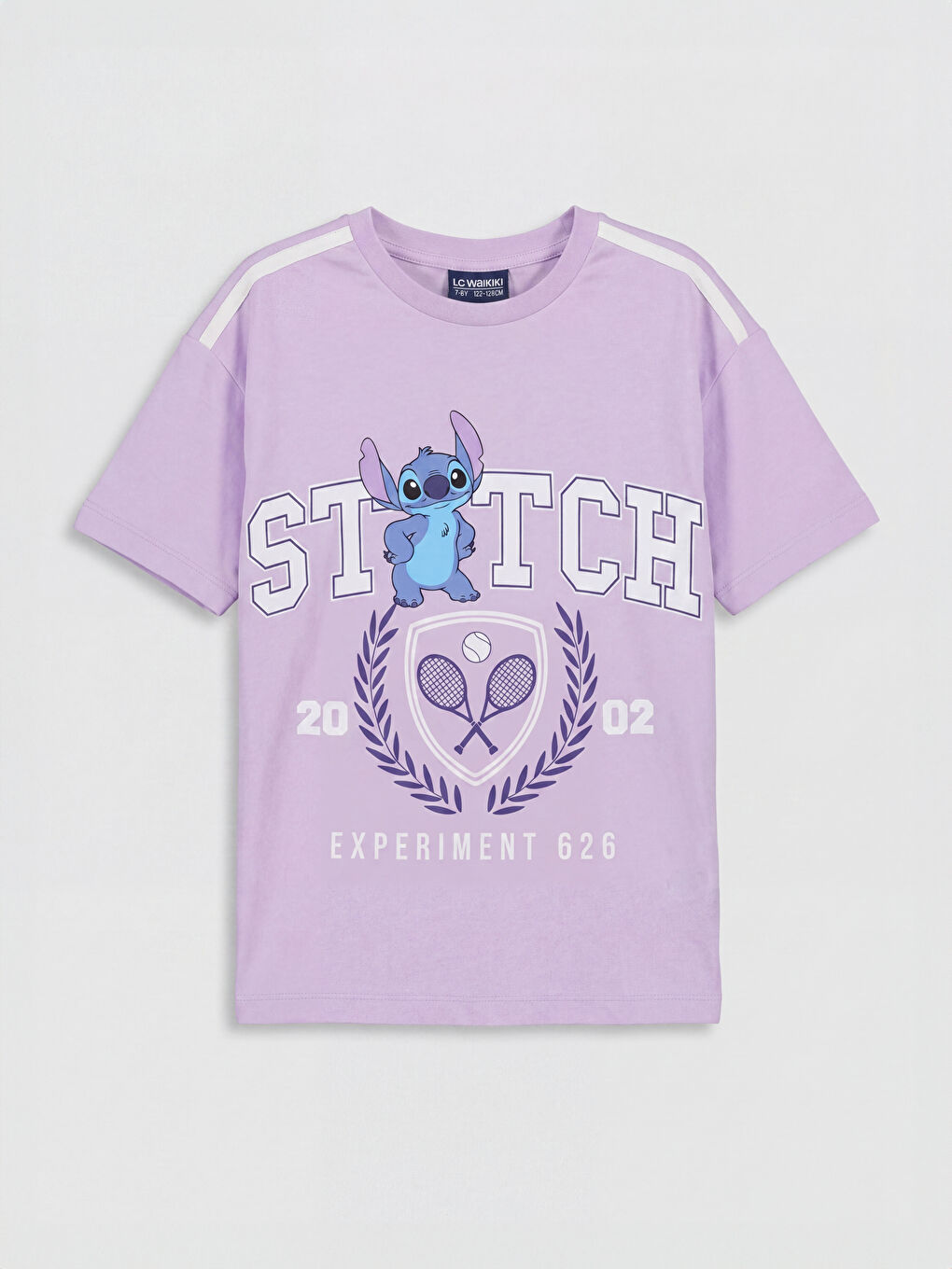 Lila Stitch Baskılı Kız Çocuk Tişört
